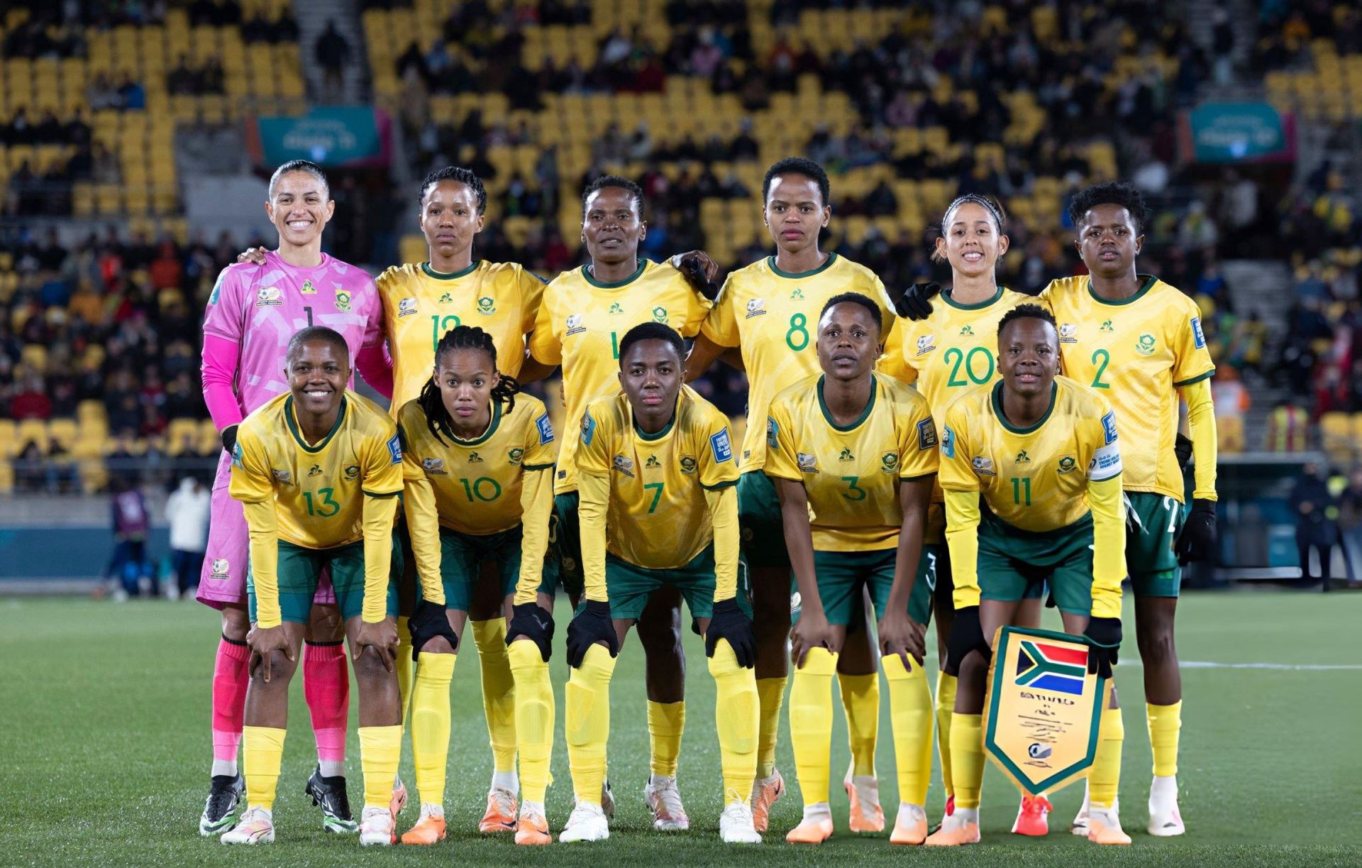 South Africa's Banyana Banyana players line up before an international match