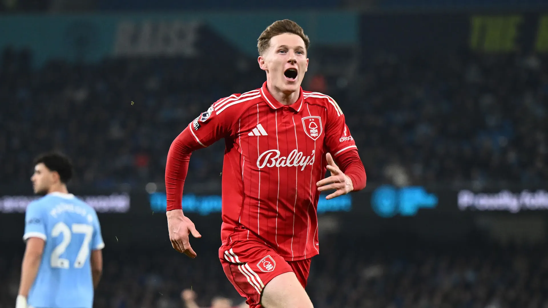 Elliot Anderson celebrates for Nottingham Forest against Manchester City