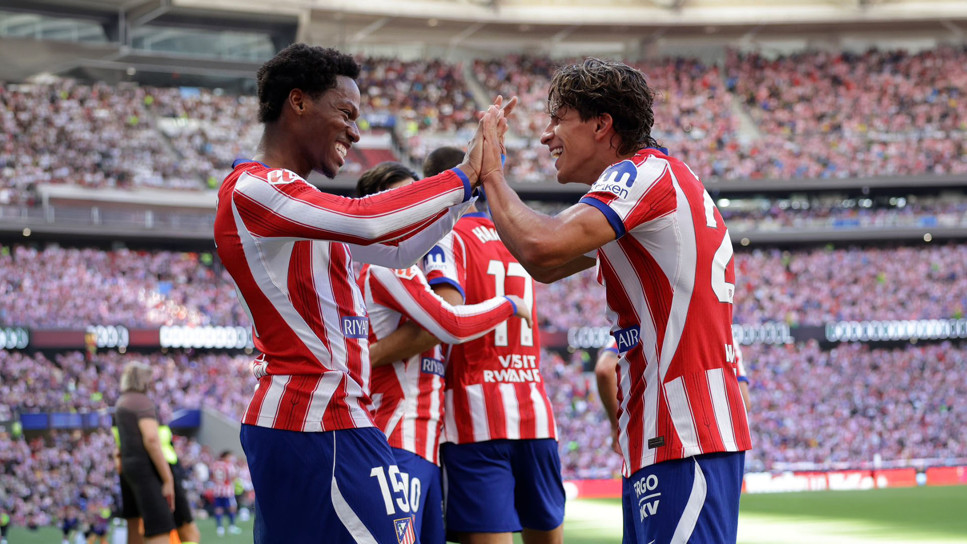 Diego Simeone celebrates Atletico Madrid's derby win over Real Madrid