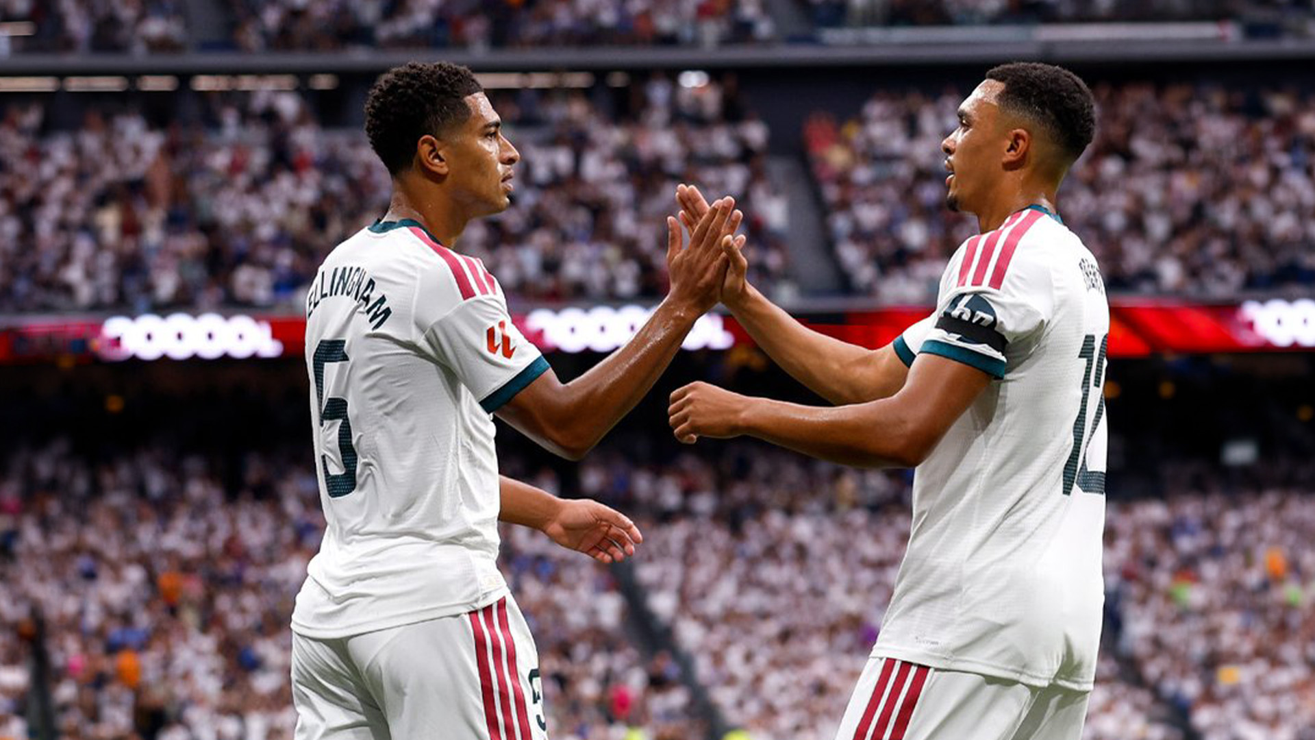 Jude Bellingham celebrates after scoring for Real Madrid against Malaga