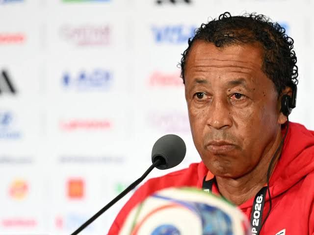Bubista, Cape Verde head coach, at a press conference during the 2026 World Cup