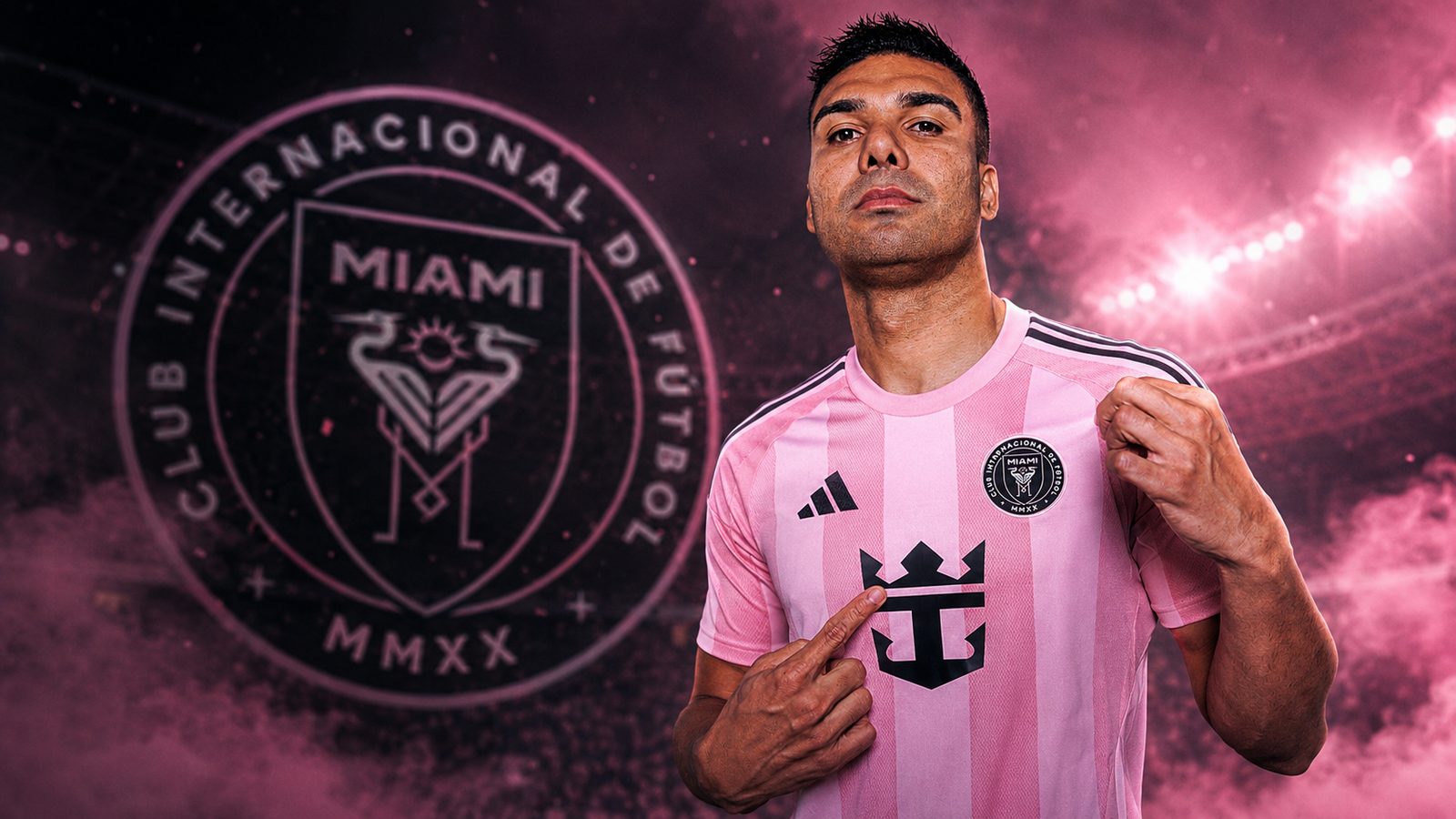Casemiro poses in an Inter Miami jersey after completing his free transfer from Manchester United