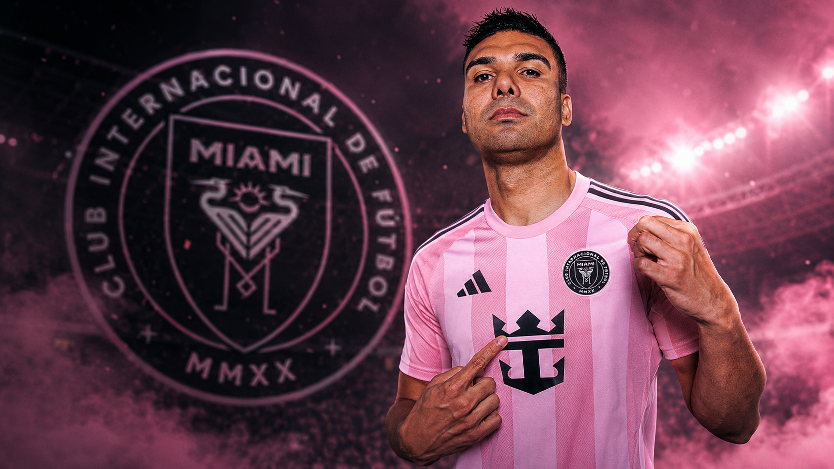 Casemiro poses in an Inter Miami jersey after completing his free transfer from Manchester United