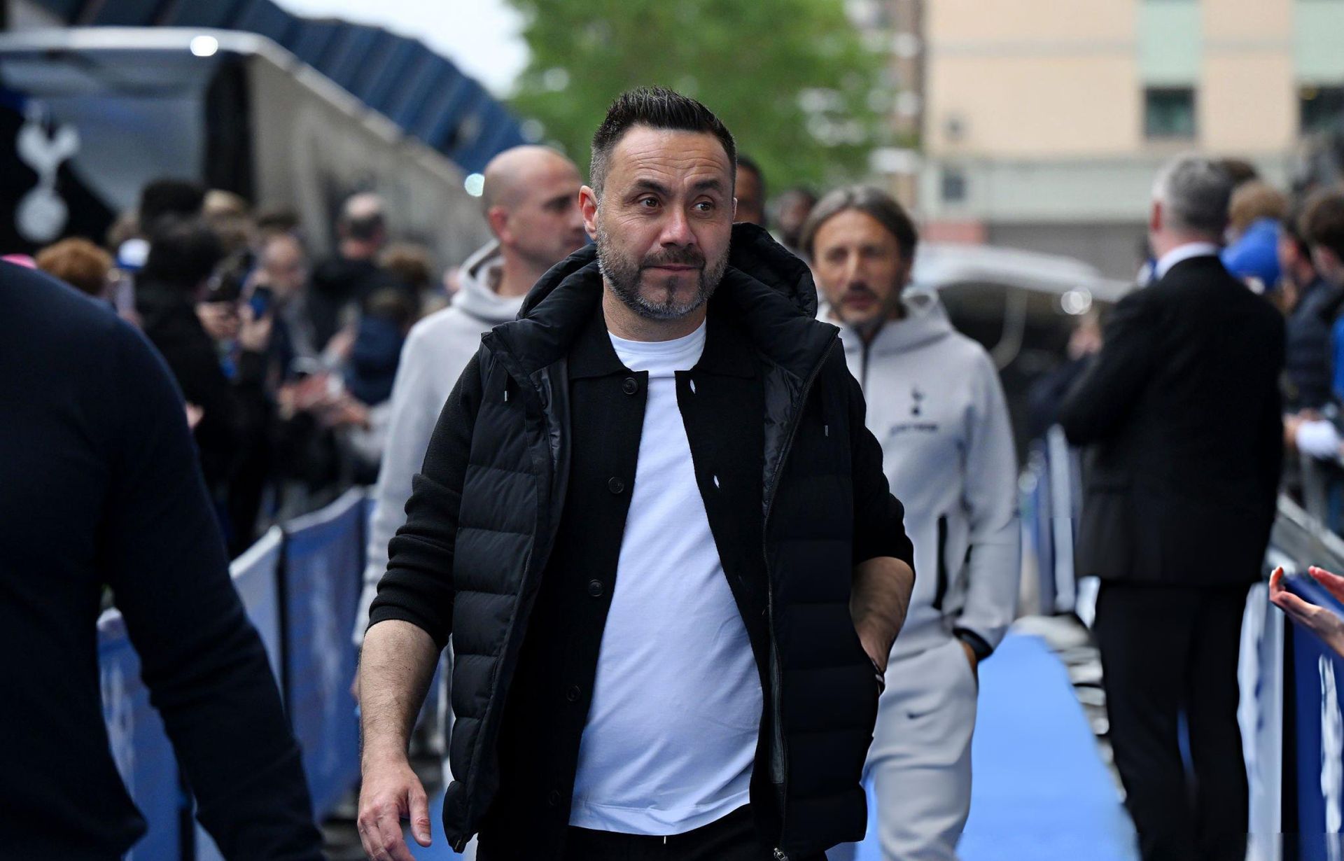 Tottenham head coach Roberto De Zerbi arrives at the stadium