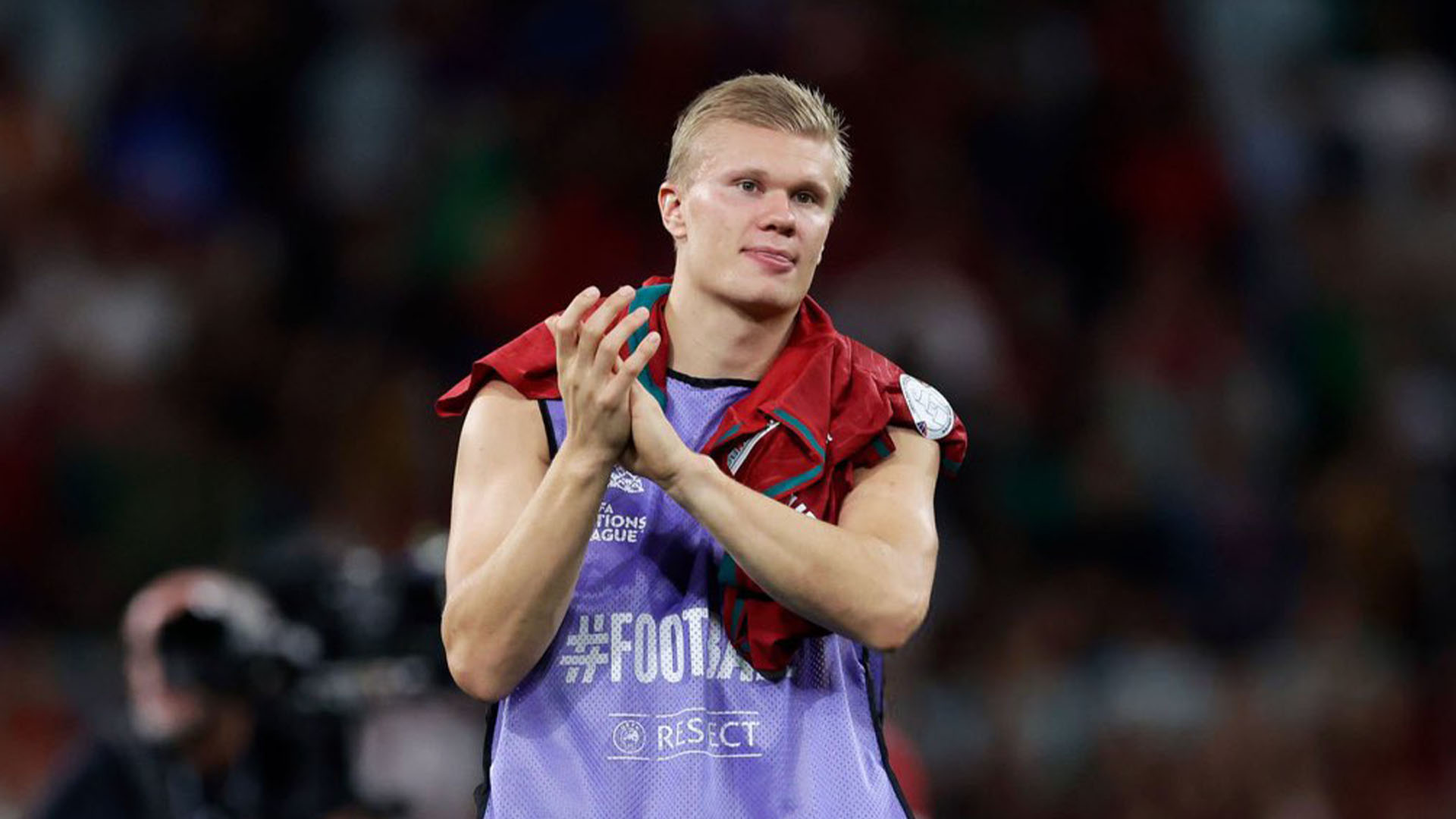 Erling Haaland in action for Norway against Portugal in the Nations League