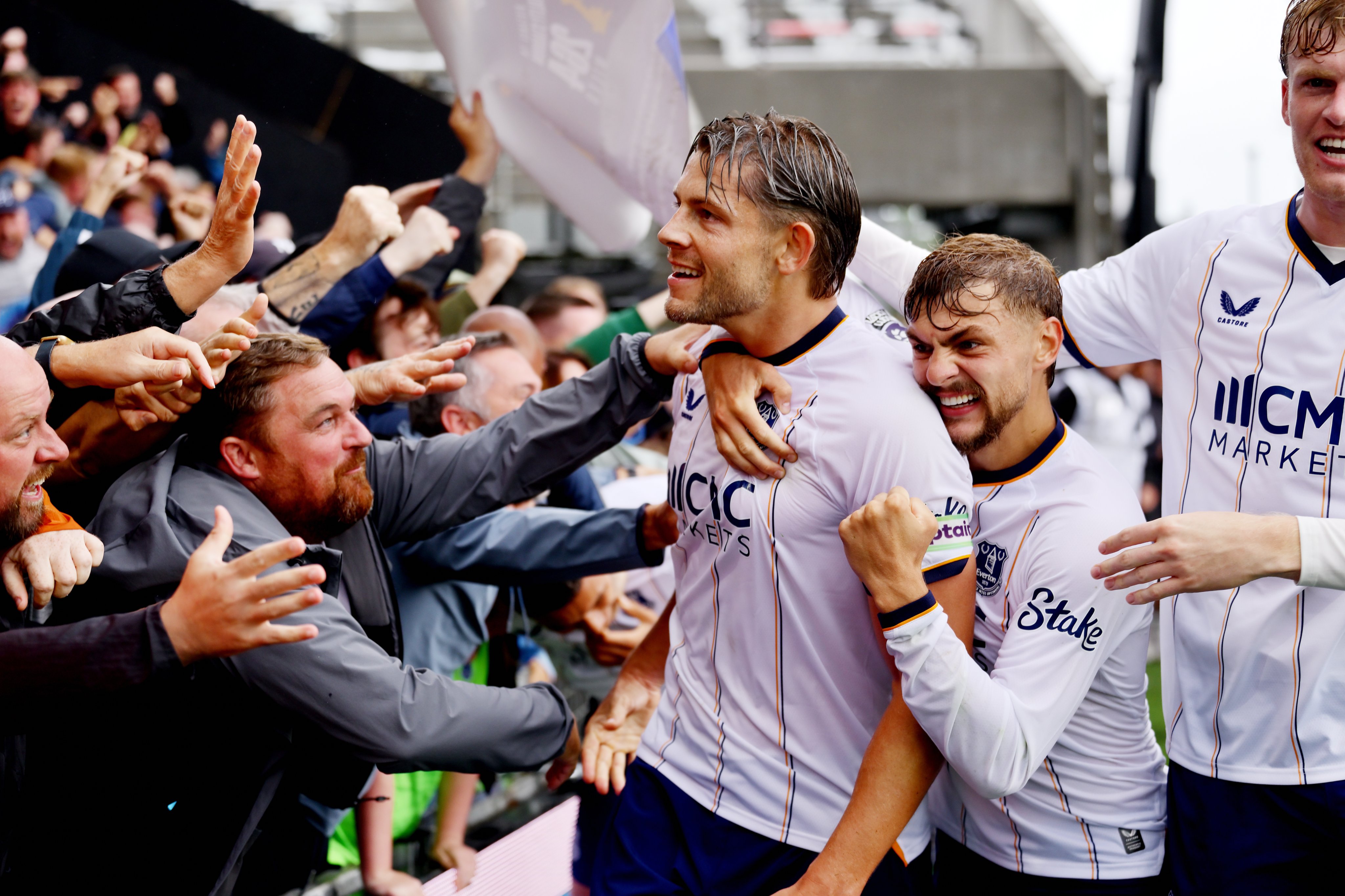 James Tarkowski celebrates Everton’s late goal at Bournemouth