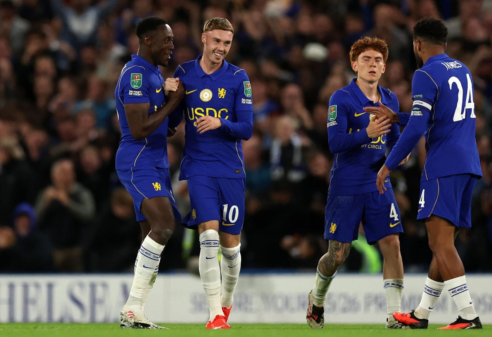 Morgan Rogers and Cole Palmer celebrate for Chelsea against Leeds United