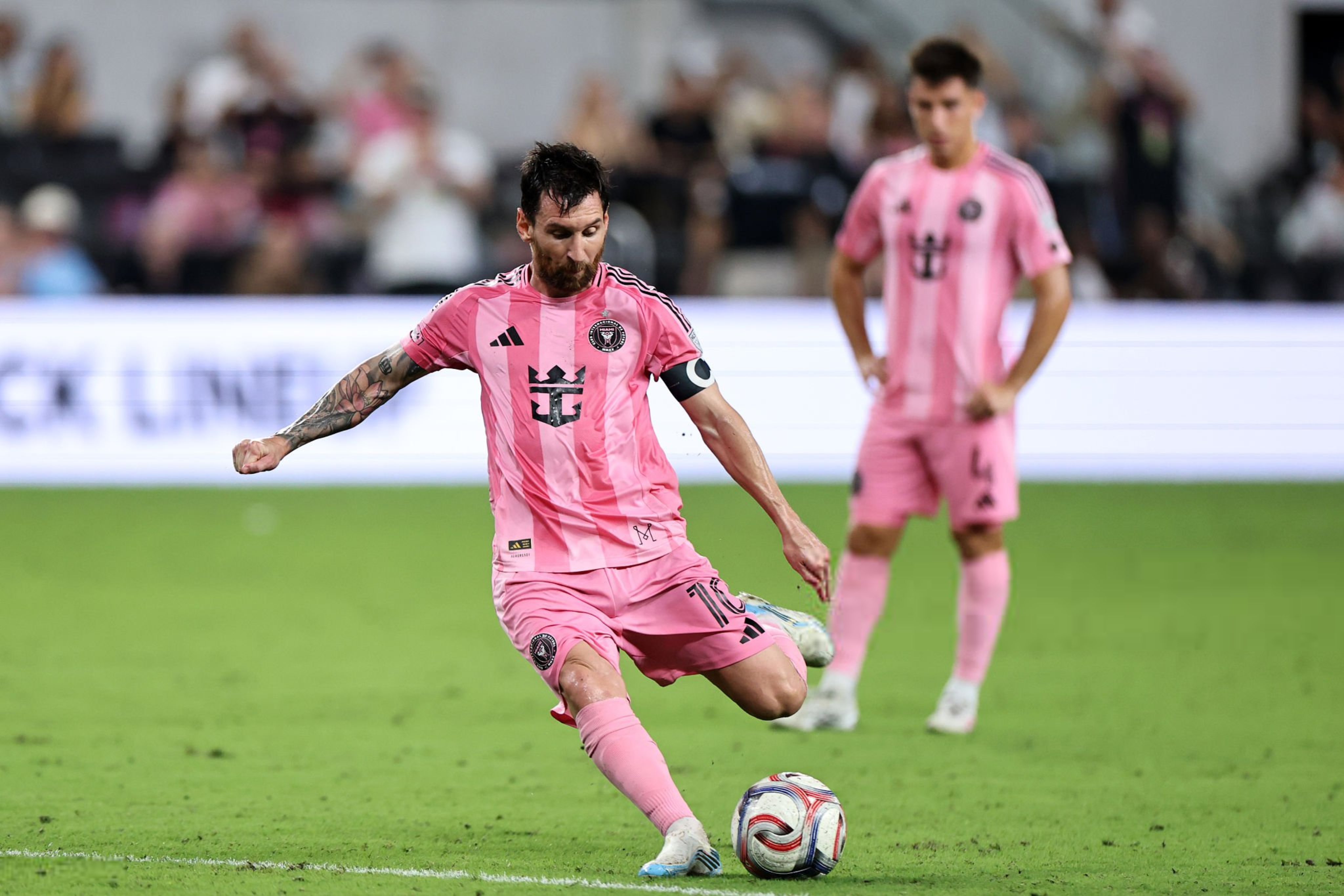 Lionel Messi celebrates after scoring for Inter Miami against CF Montréal