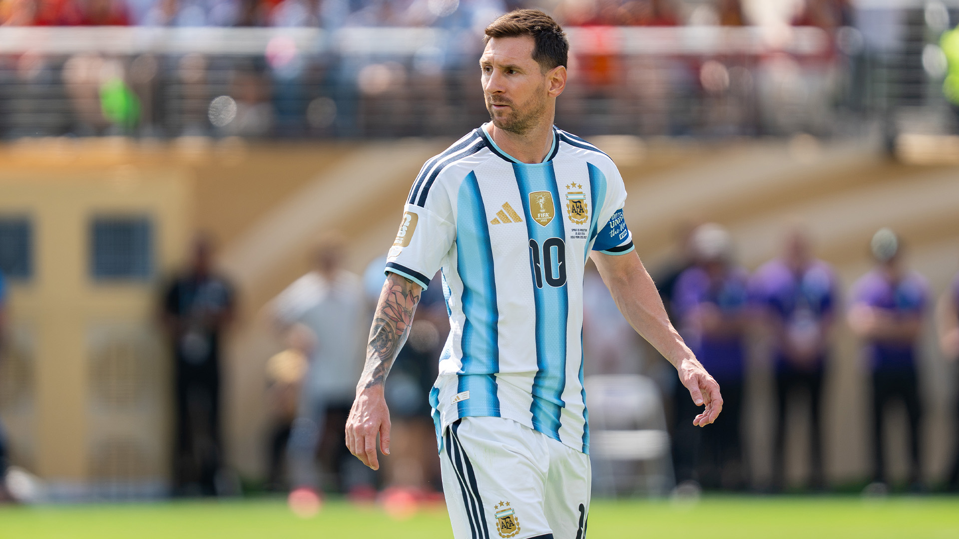 Lionel Messi playing for Argentina during his international career