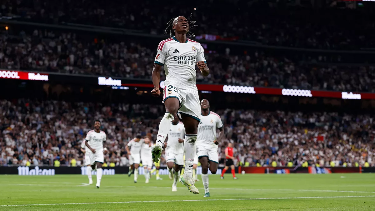 Yan Diomande celebrates his goal for Real Madrid against Villarreal at the Bernabéu on 10 October 2026