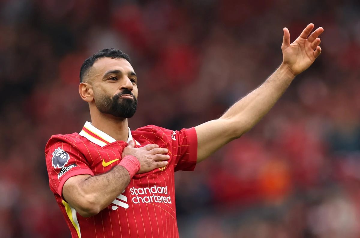 Mohamed Salah waves to the Liverpool crowd during his final appearance at Anfield