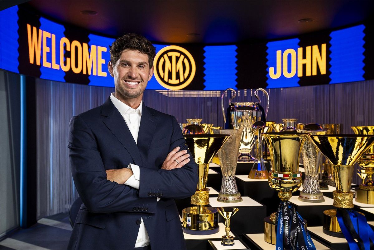 John Stones is unveiled at Inter Milan's trophy room