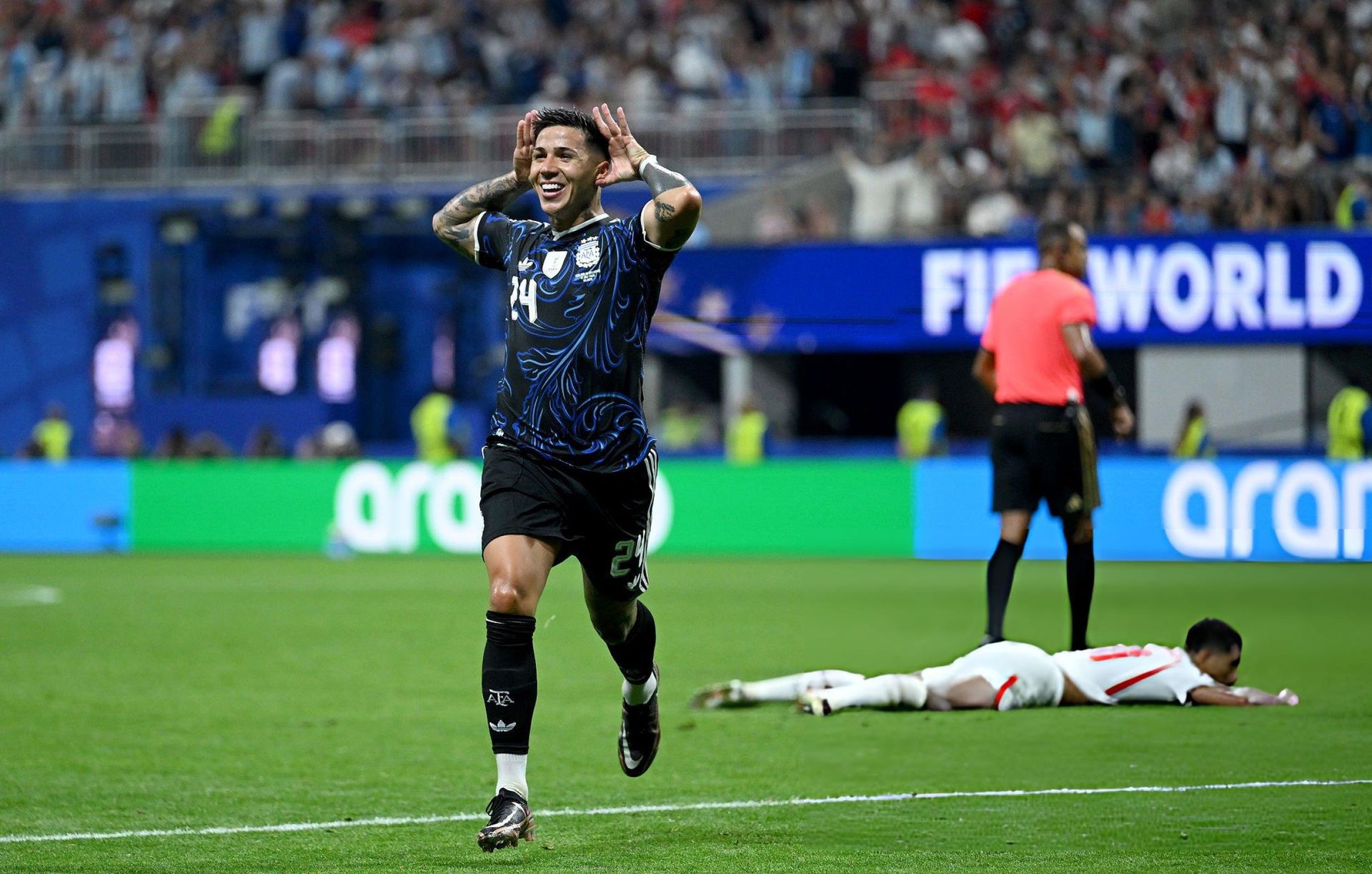 Enzo Fernández celebrates as England 1-2 Argentina ends at full-time